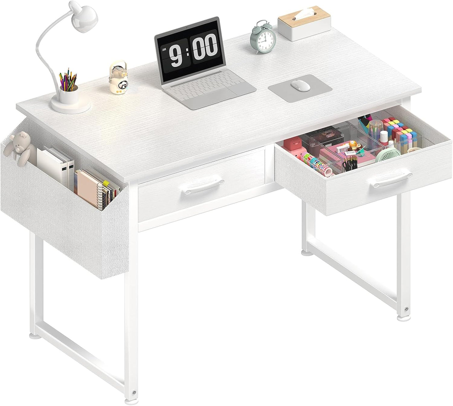Compact White Vanity Desk - Stylish Storage Solution