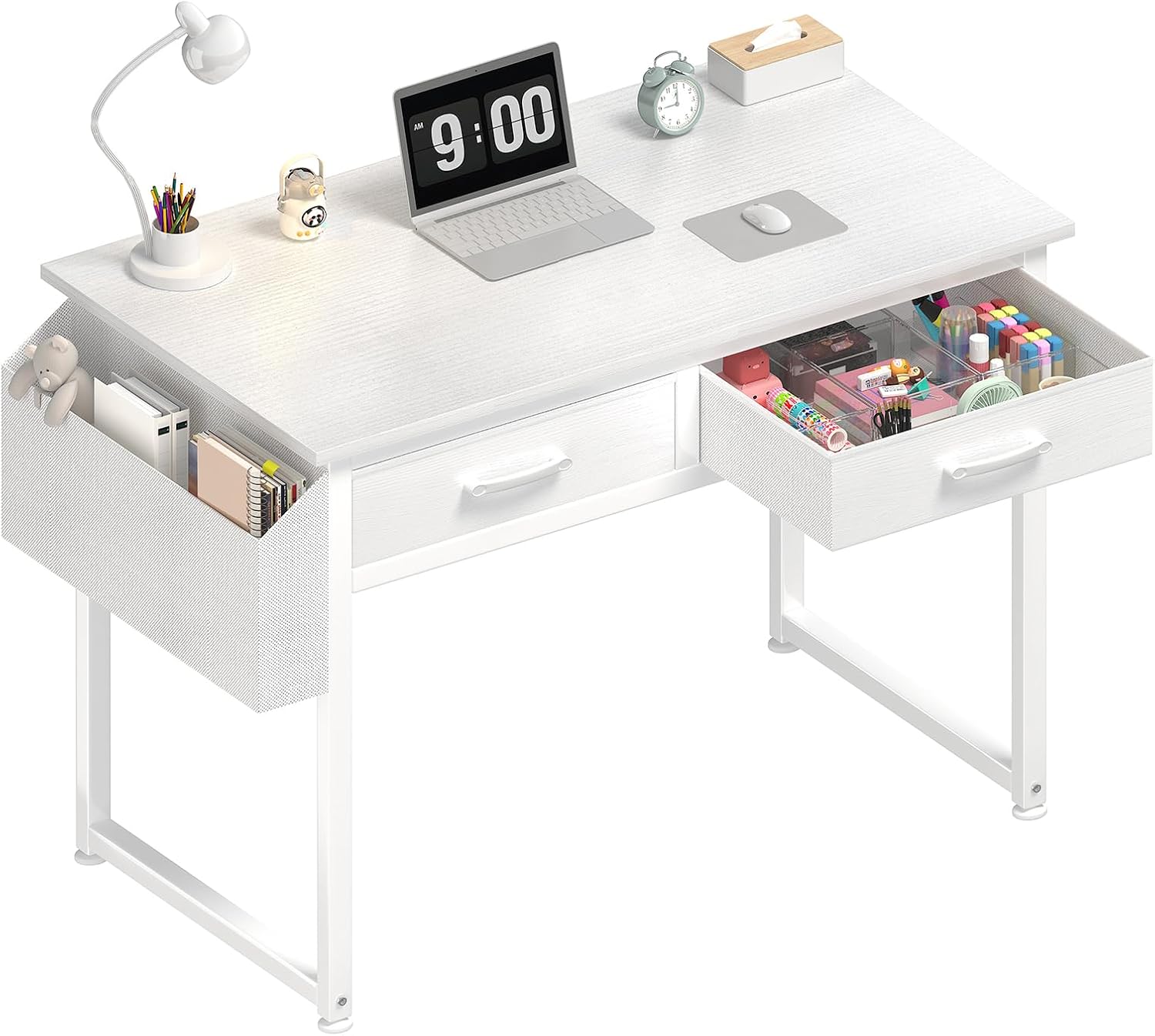 Compact White Vanity Desk - Stylish Storage Solution