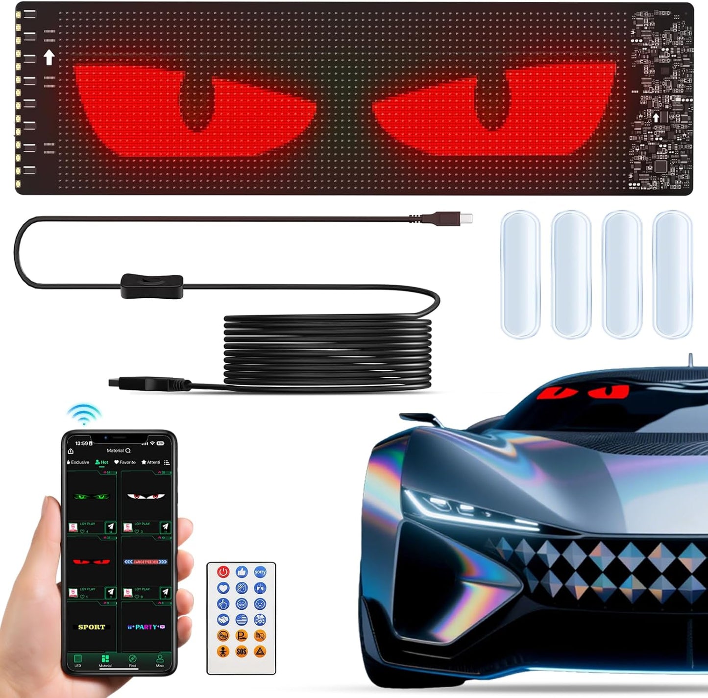 LED Eyes for Car Windshield - Customizable Devil Eyes Light