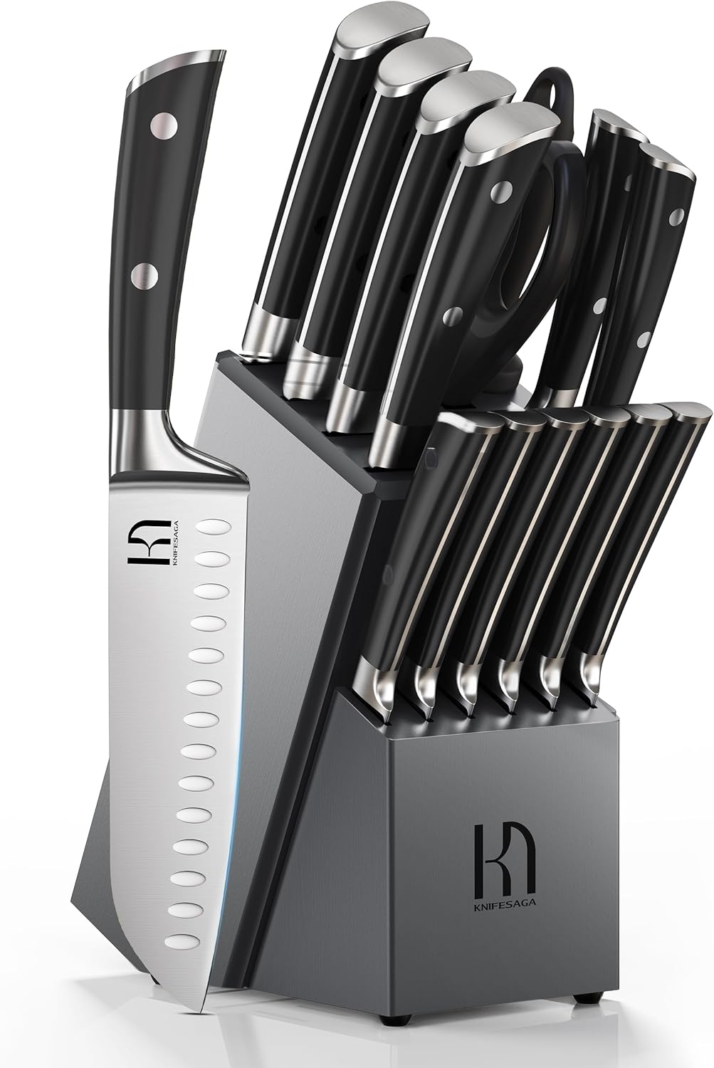 Premium 15-Piece Knife Set with Acacia Wood Block for Chefs