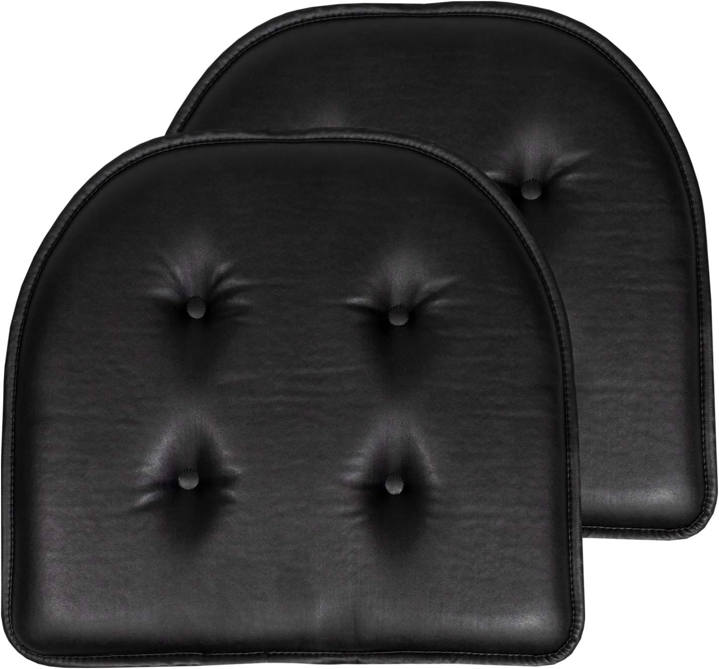 Memory Foam Chair Cushion Set, Non-Skid U-Shaped Pads - 17x16, 2-Pack - Faux Leather Black