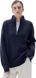 SUUKSESS Women Cashmere Oversized Quarter Zip Pullover Sweater - Cozy