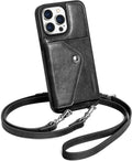 Crossbody Phone Case for iPhone 15 Pro Max - Leather Wallet Purse