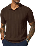 Mens V-Neck Knit Polo Shirt - Lightweight Textured Golf Polo