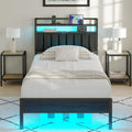 Twin Size Bed Frame with Charging Station and LED Lights - Modern