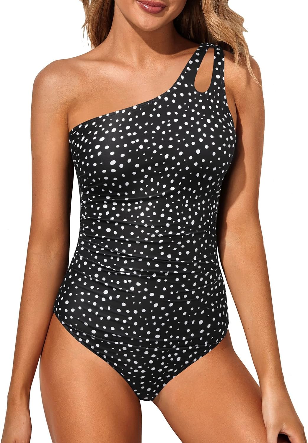 One Shoulder One Piece Swimsuit for Women with Tummy Control