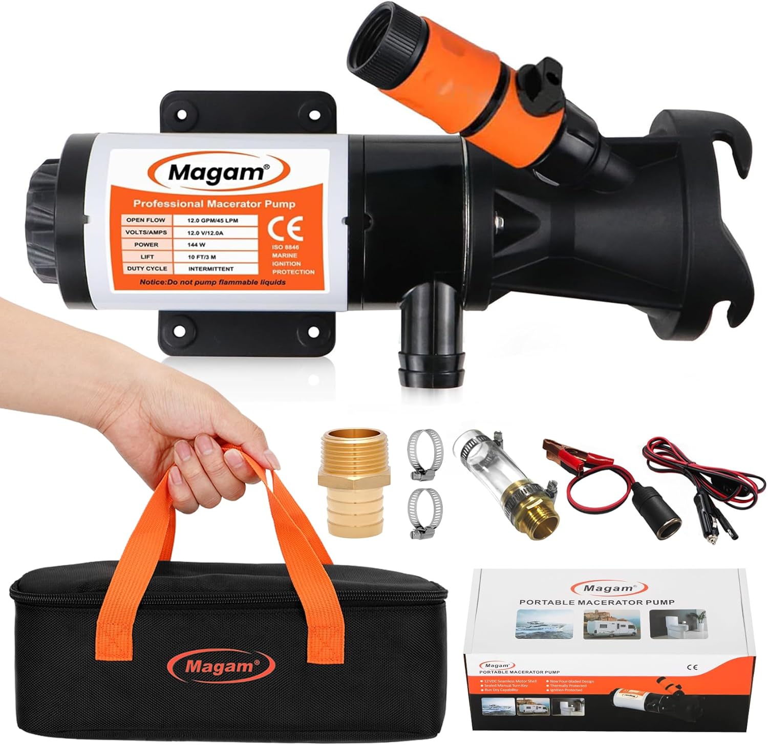 RV Macerator Pump 12V with Quick Release and Fresh Water Rinse