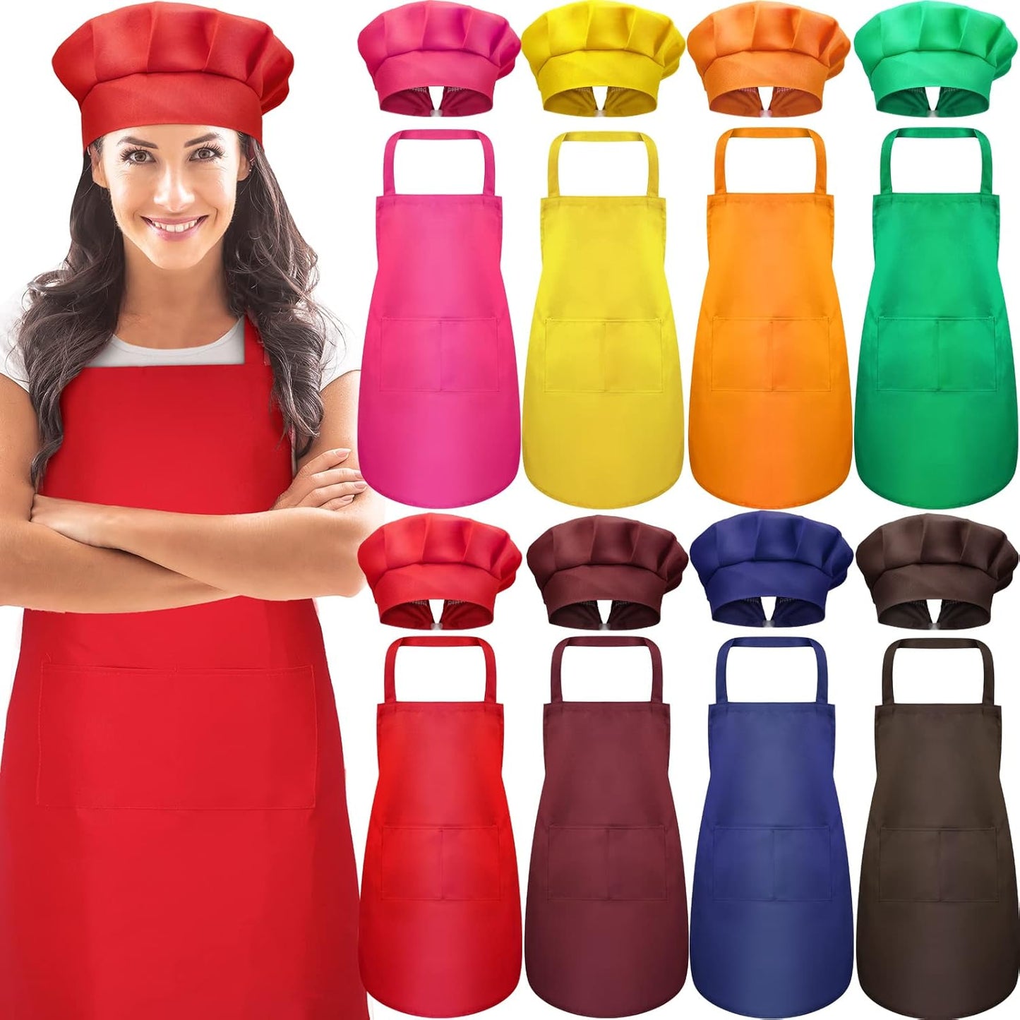 Adjustable Chef Hat and Apron Set for Adults with Pockets