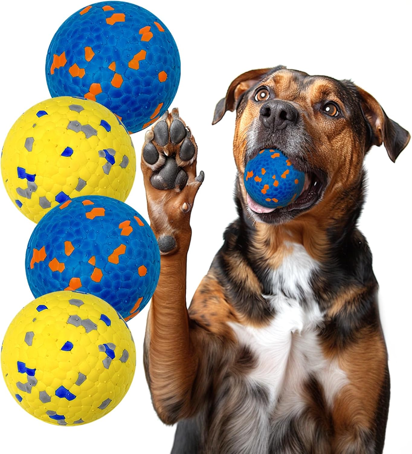 Indestructible Bouncy Dog Balls for Aggressive Chewers - 4 Pack