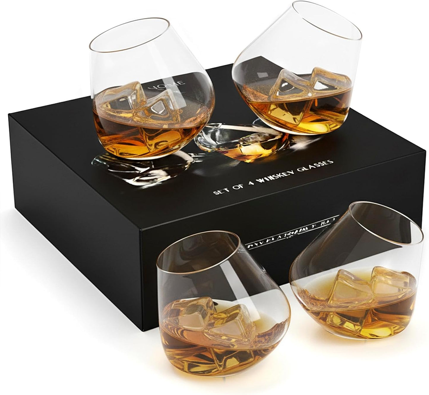Tilted Crystal Whiskey Glasses Set of 4 for Elegant Drinking