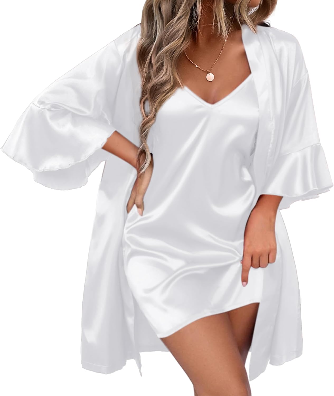 Ekouaer Women's Silk Robe Set for Bridal Parties and More