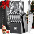WIZEKA Jaguar Series 15 Pcs Kitchen Knife Set with Block - Razor Sharp