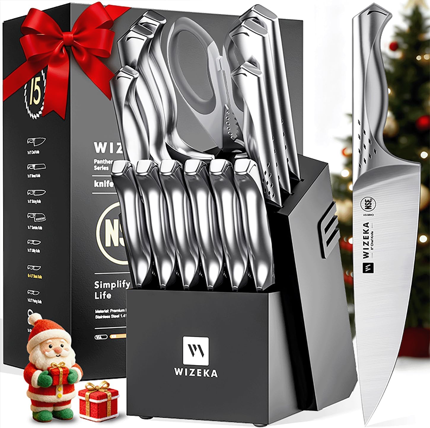 WIZEKA Kitchen Knife Set: Razor Sharp 15 Pcs Chef Knife Set