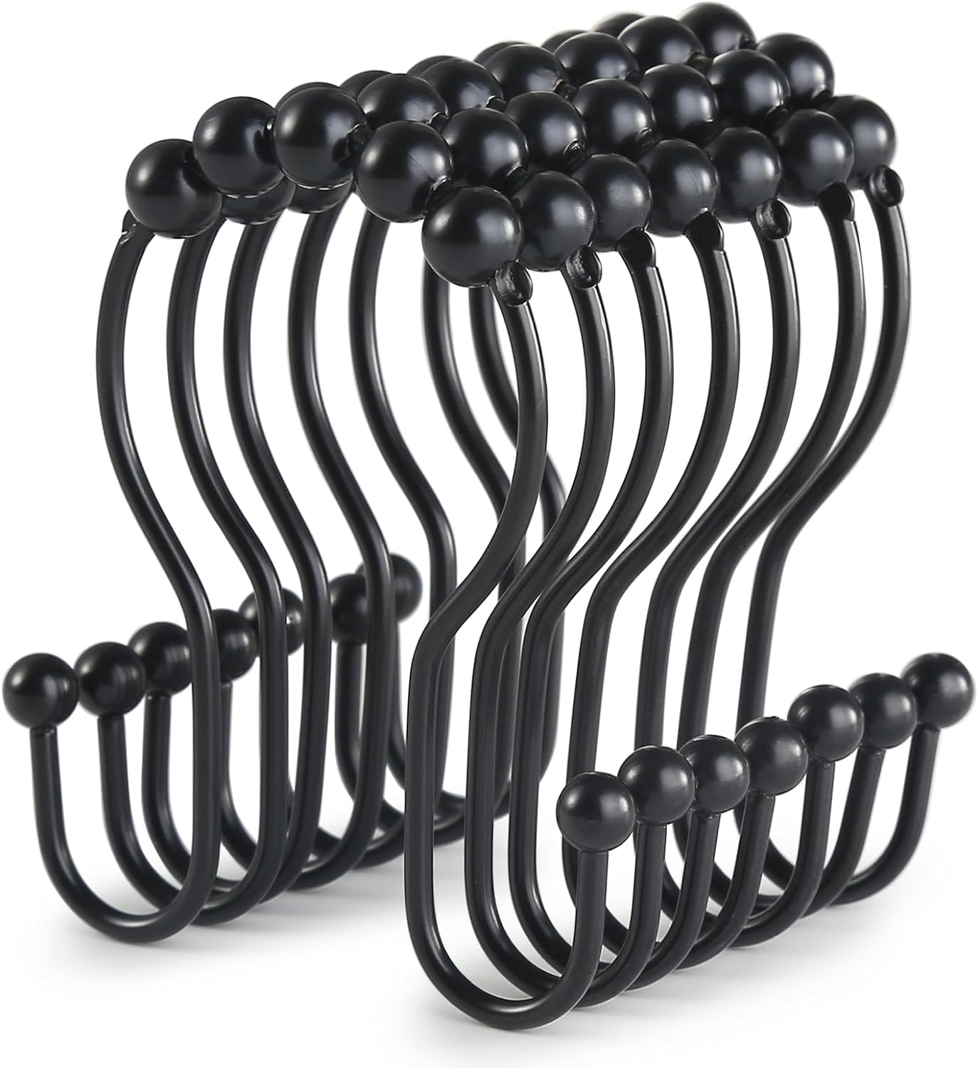 Rust-Proof Double Shower Rings: Goowin's Stainless Steel Black Hooks