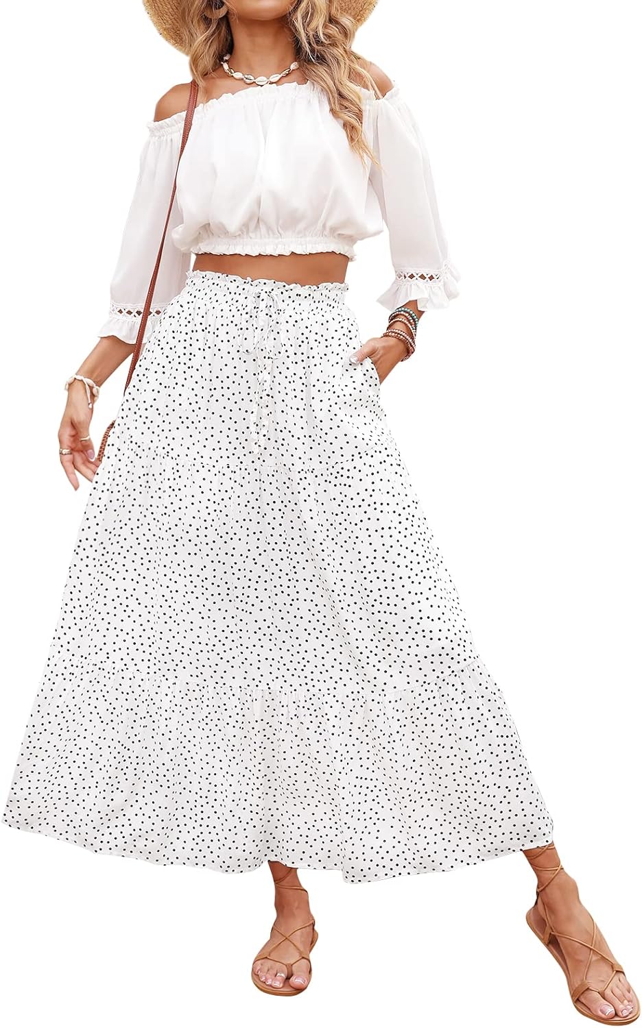 ZESICA Women's Bohemian Floral Printed A Line Maxi Skirt