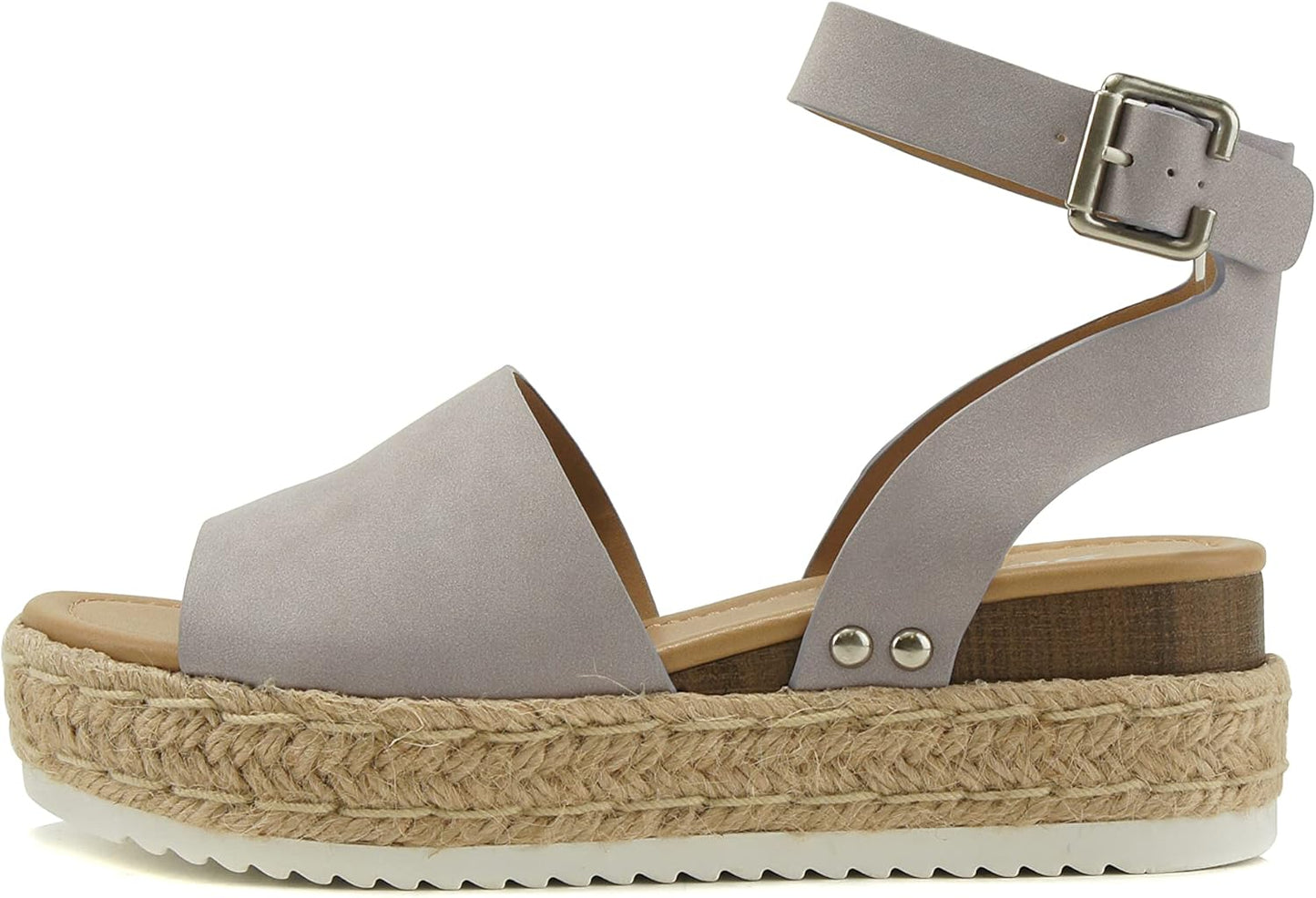 Soda Open Toe Buckle Ankle Strap Espadrilles Flatform Wedge Sandals