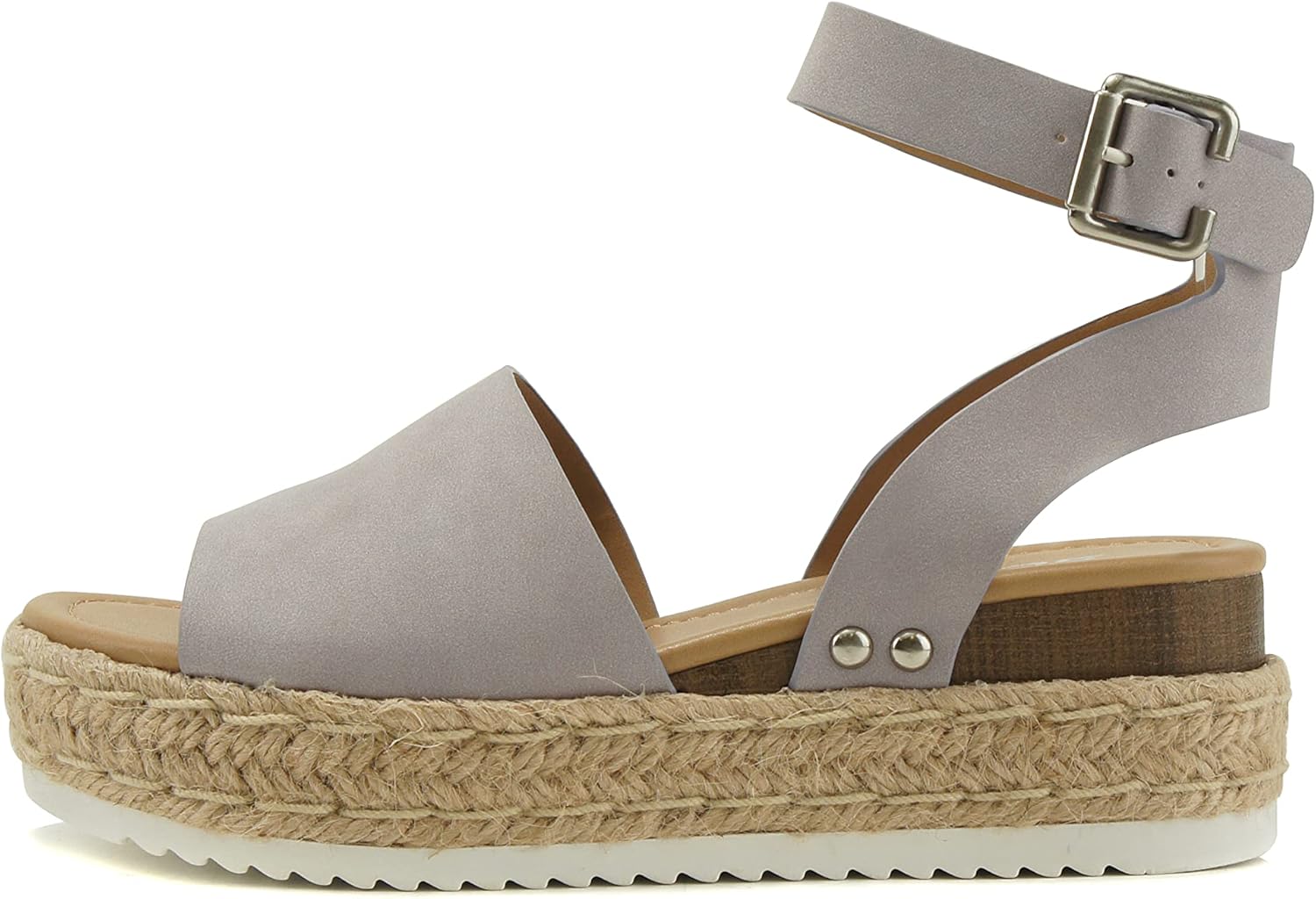 Soda Open Toe Buckle Ankle Strap Espadrilles Flatform Wedge Sandals