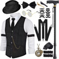 1920s Mens Costume for Men with Vest Suspenders Hat Pocket Watch