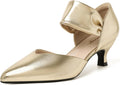 Kitten Heels for Women Pointed Closed Toe Low Gold Pumps - Comfortable