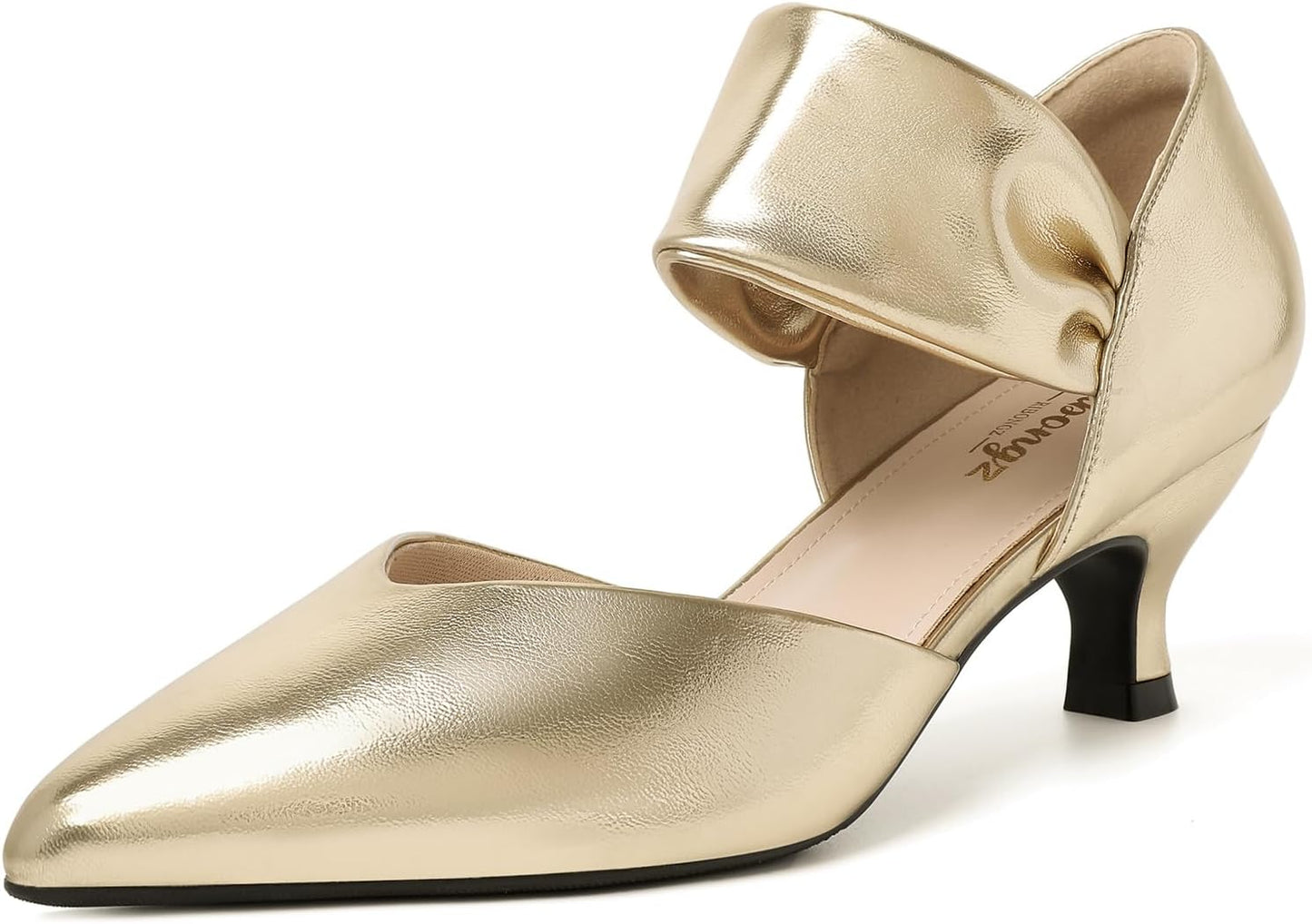 RIBONGZ Kitten Heels for Women Closed Toe Comfortable Low Heels