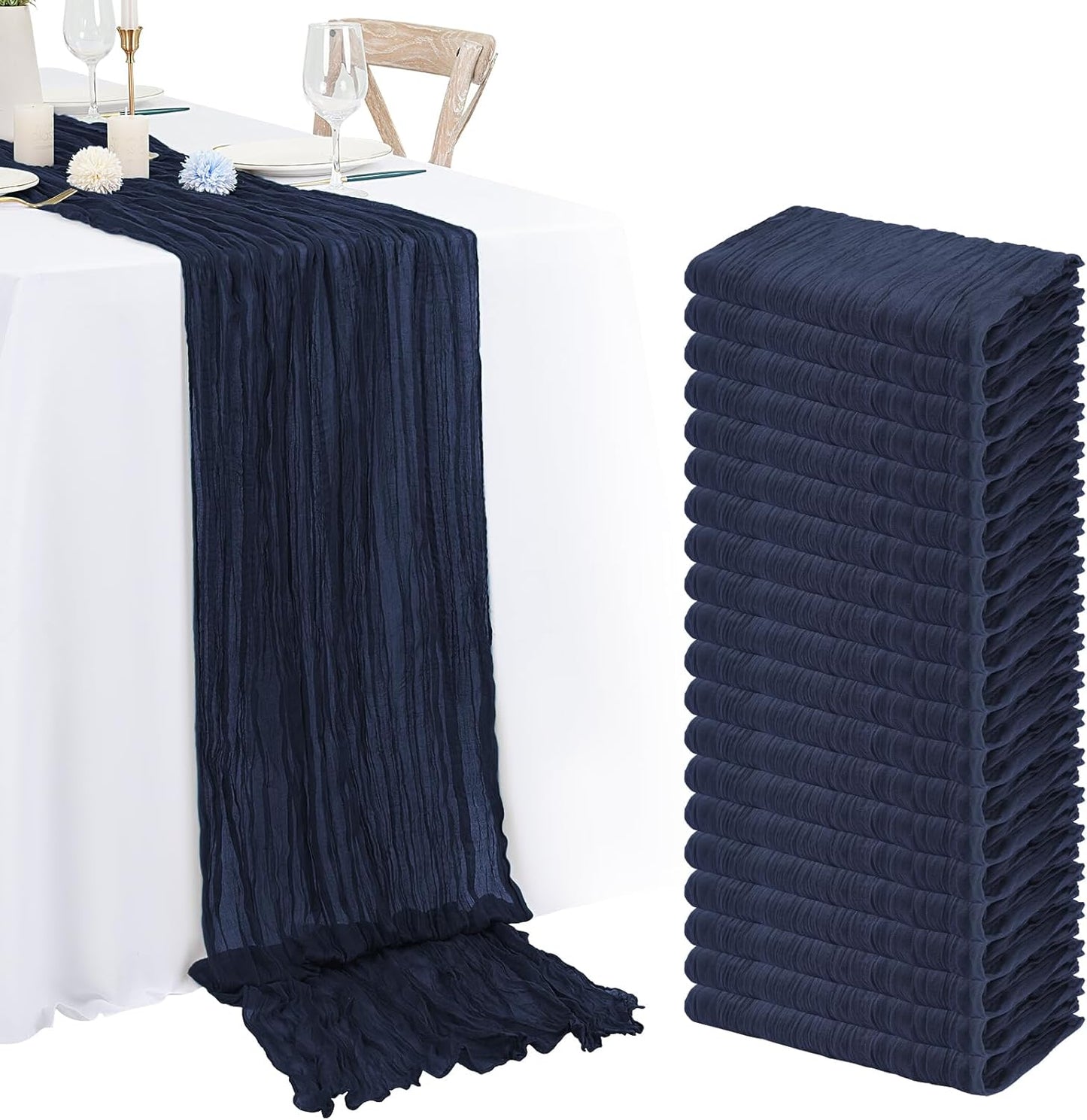 20 Pack Navy Blue Cheesecloth Table Runner for Elegant Events