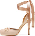 Satin Ballet Heels for Women Closed Square Toe Bow - Elegant Party
