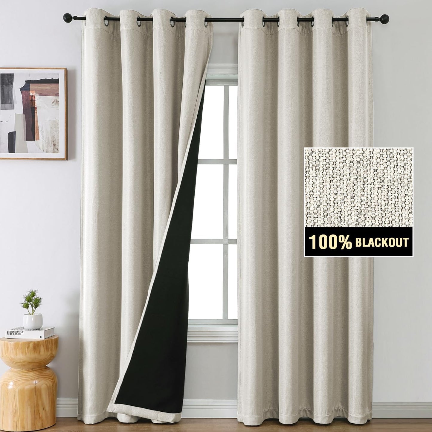 FantasDecor 100% Blackout Linen Curtains - Sleep Tight!