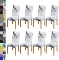 Modern Dining Chair Covers Set of 8 - Geometric Marble White Stretch