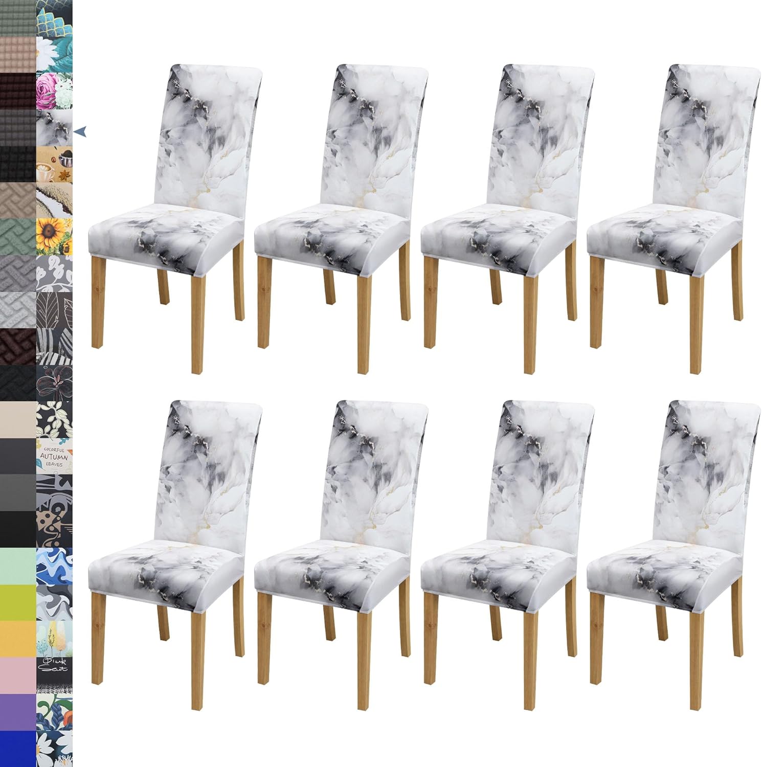 Modern Dining Chair Covers Set of 8, Stylish Marble White Design