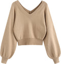 ZAFUL Women's Cropped V-Neck Sweater - Lightweight Knit Pullover