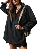 Denim Pullover Button V Neck Blouse - Loose Fit Jean Jacket