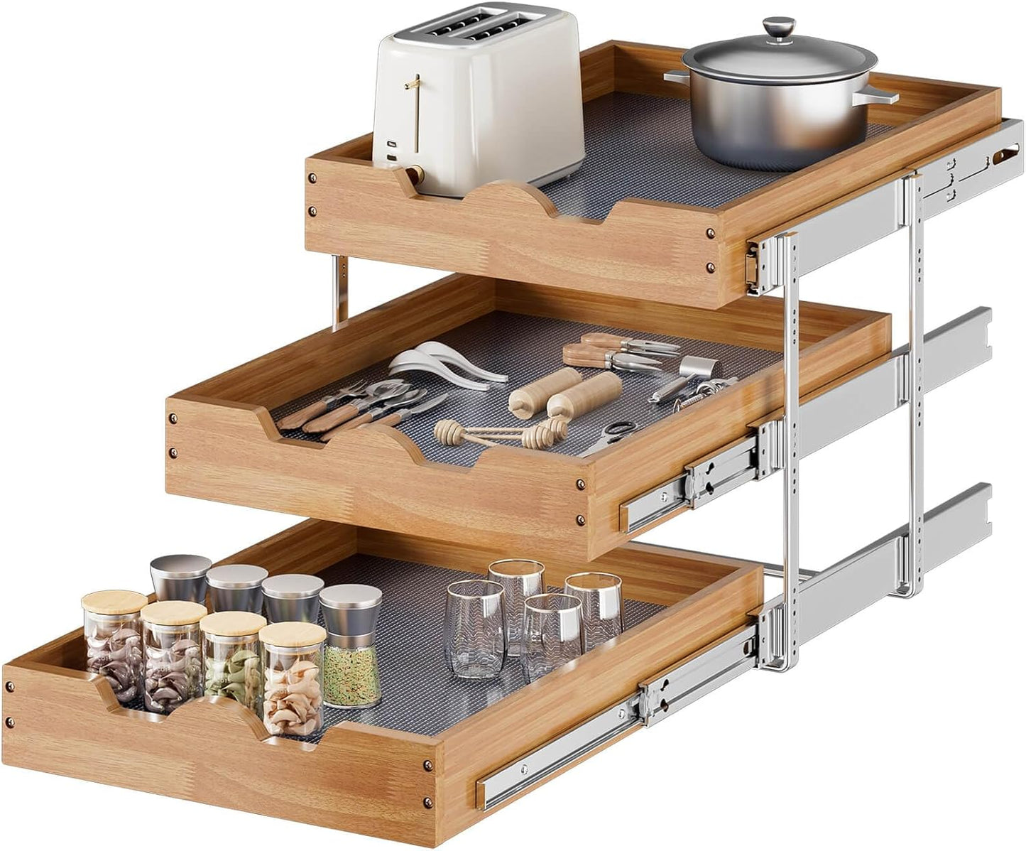 OCG Pull Out Cabinet Drawer 3 Tier Organizer for Kitchen Use