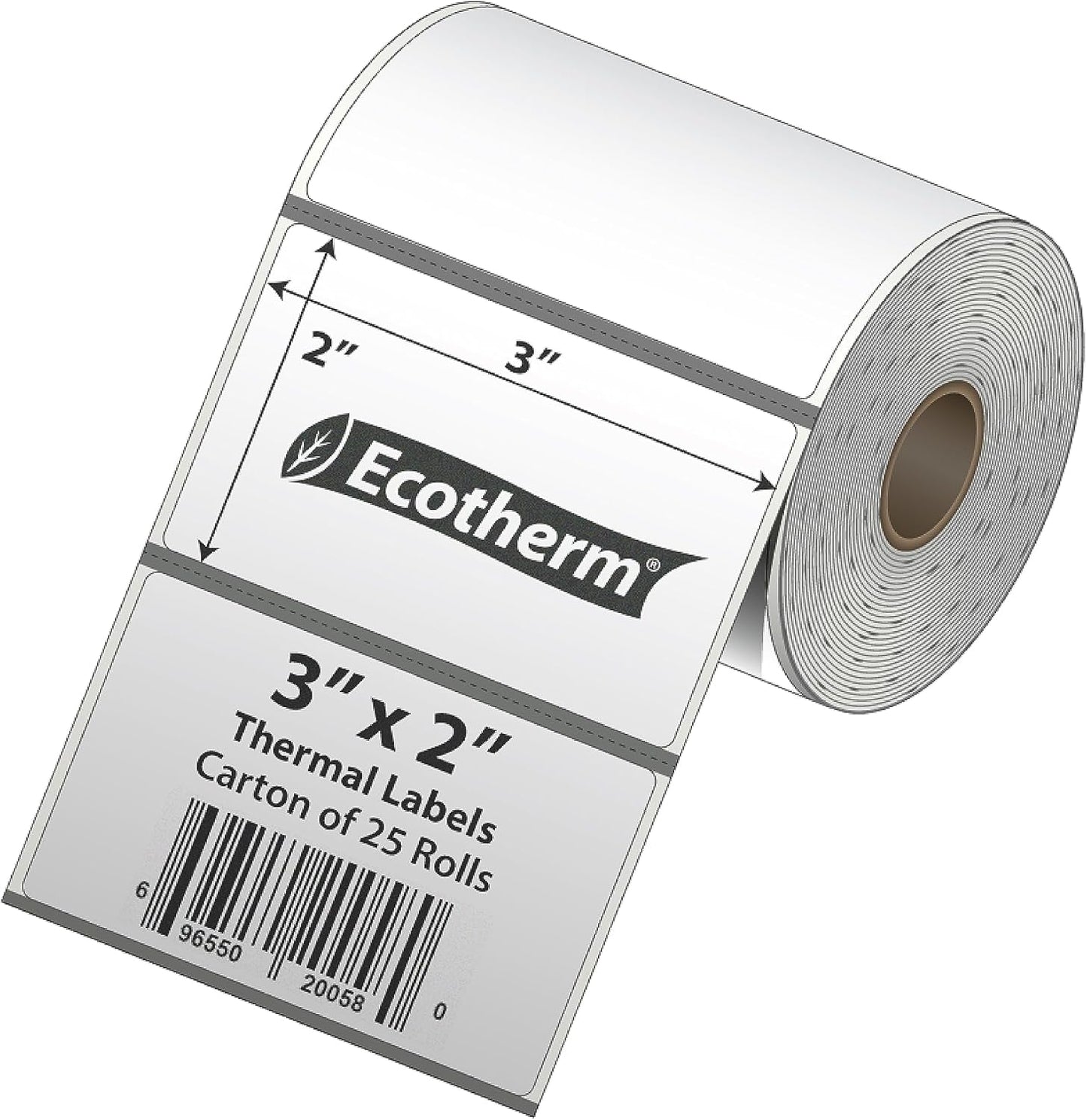 Ecotherm 3x2 Mobile Printer Labels | 25 Rolls | Fits Zebra Printers | Black Mark On Liner | 5250 Labels