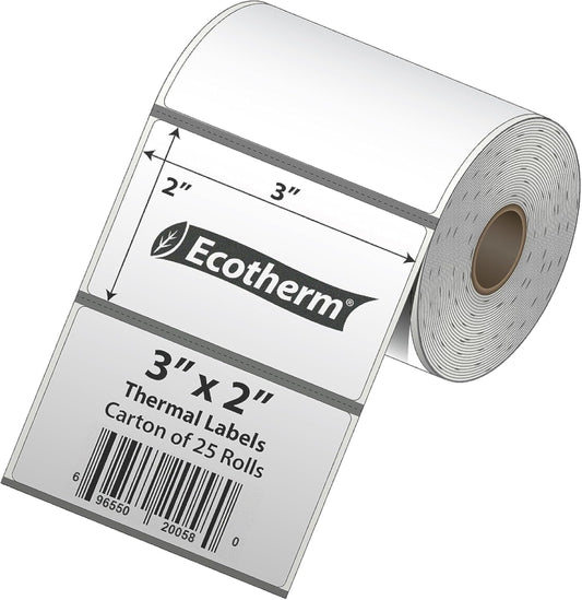 Ecotherm 3x2 Mobile Printer Labels | 25 Rolls | Fits Zebra Printers | Black Mark On Liner | 5250 Labels
