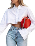 Remidoo Asymmetrical Hem Cropped Button Up Shirt - Chic Streetwear