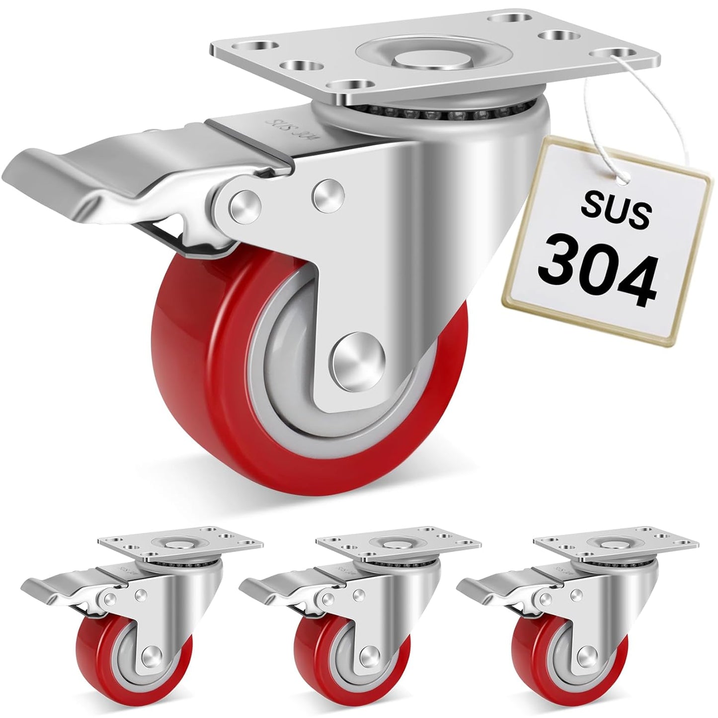 Stainless Steel 3 Inch Caster Wheels with Brake for Heavy Duty Use