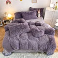 chovy Faux Fur Plush Purple Comforter Set King - Ultra Soft Shaggy