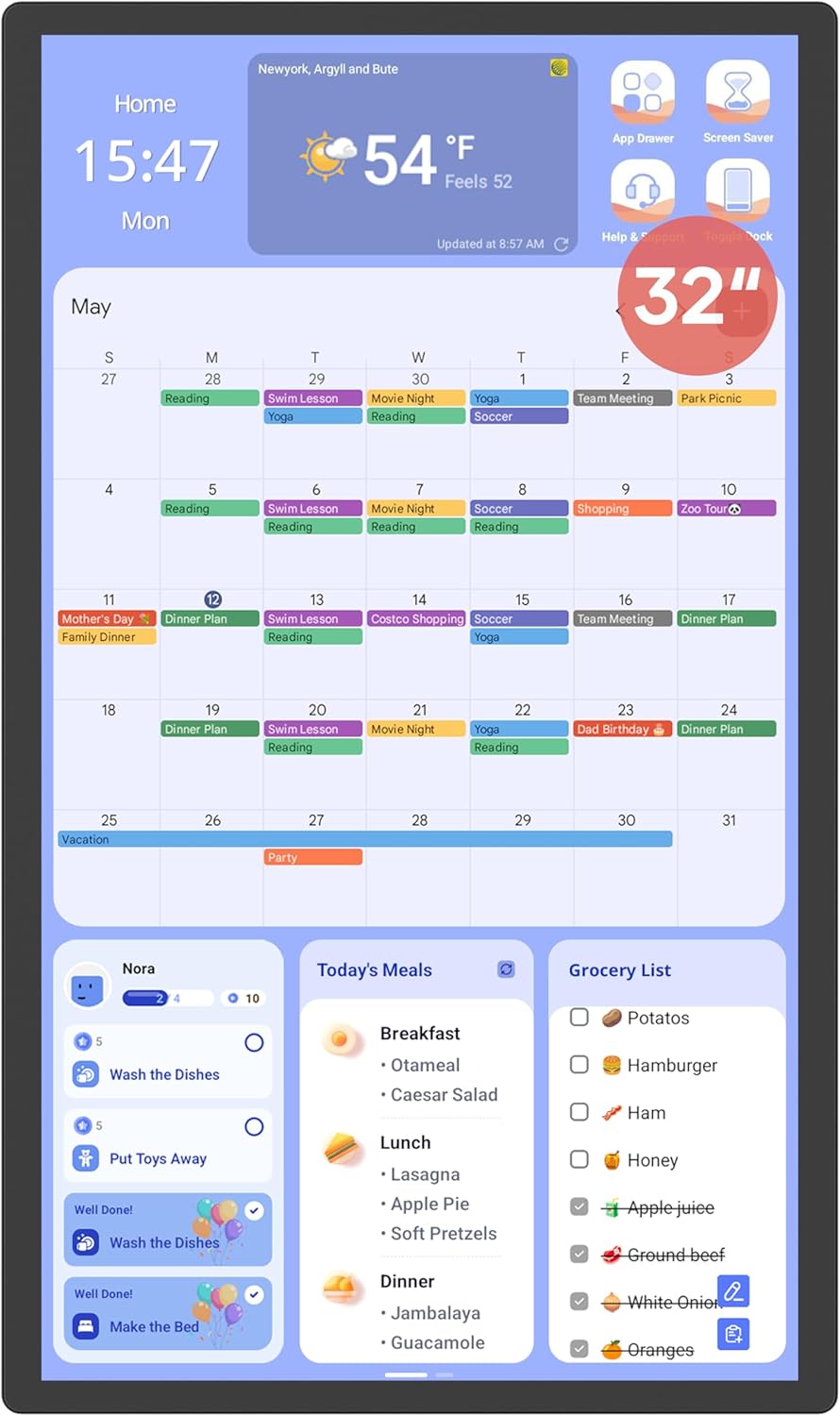 Digital Calendar 32 Inch Wall Touch Screen for Family Schedules