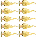 Probrico Gold Door Handles 10 Pack Passage Levers - Brushed Wave Style