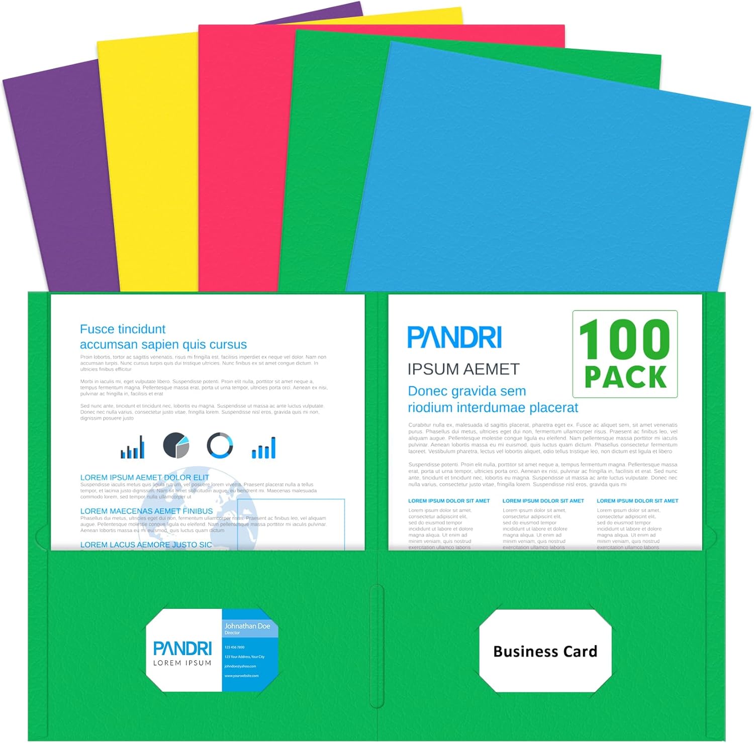 Two Pocket Folders 100 Pack for School Office Home Business