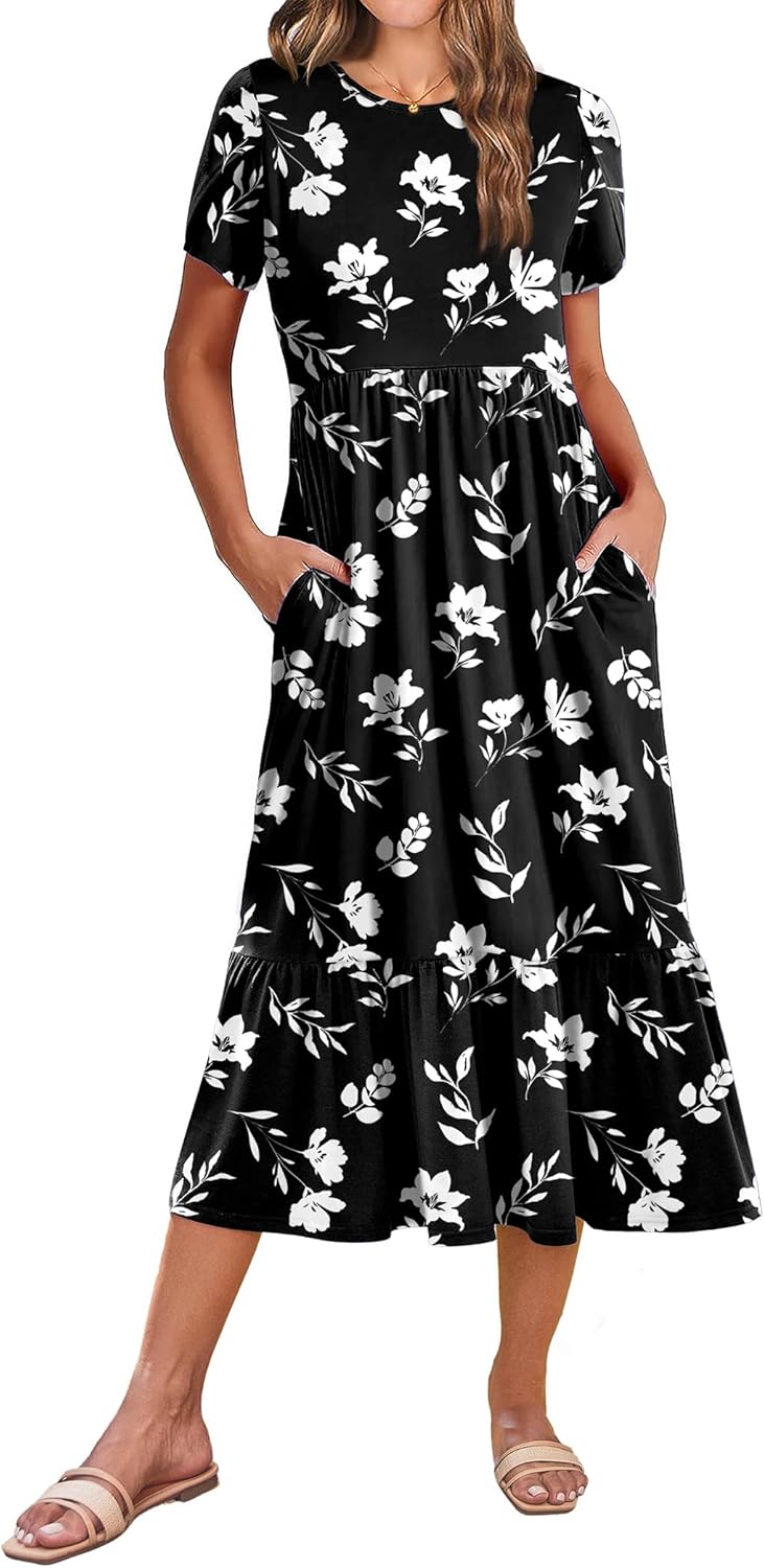Zeagoo Women Summer Midi A Line Dress with Pockets for Travel
