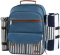 Picnic Backpack for 4 Person Set Pack Blue & Stripe - Insulated Cooler