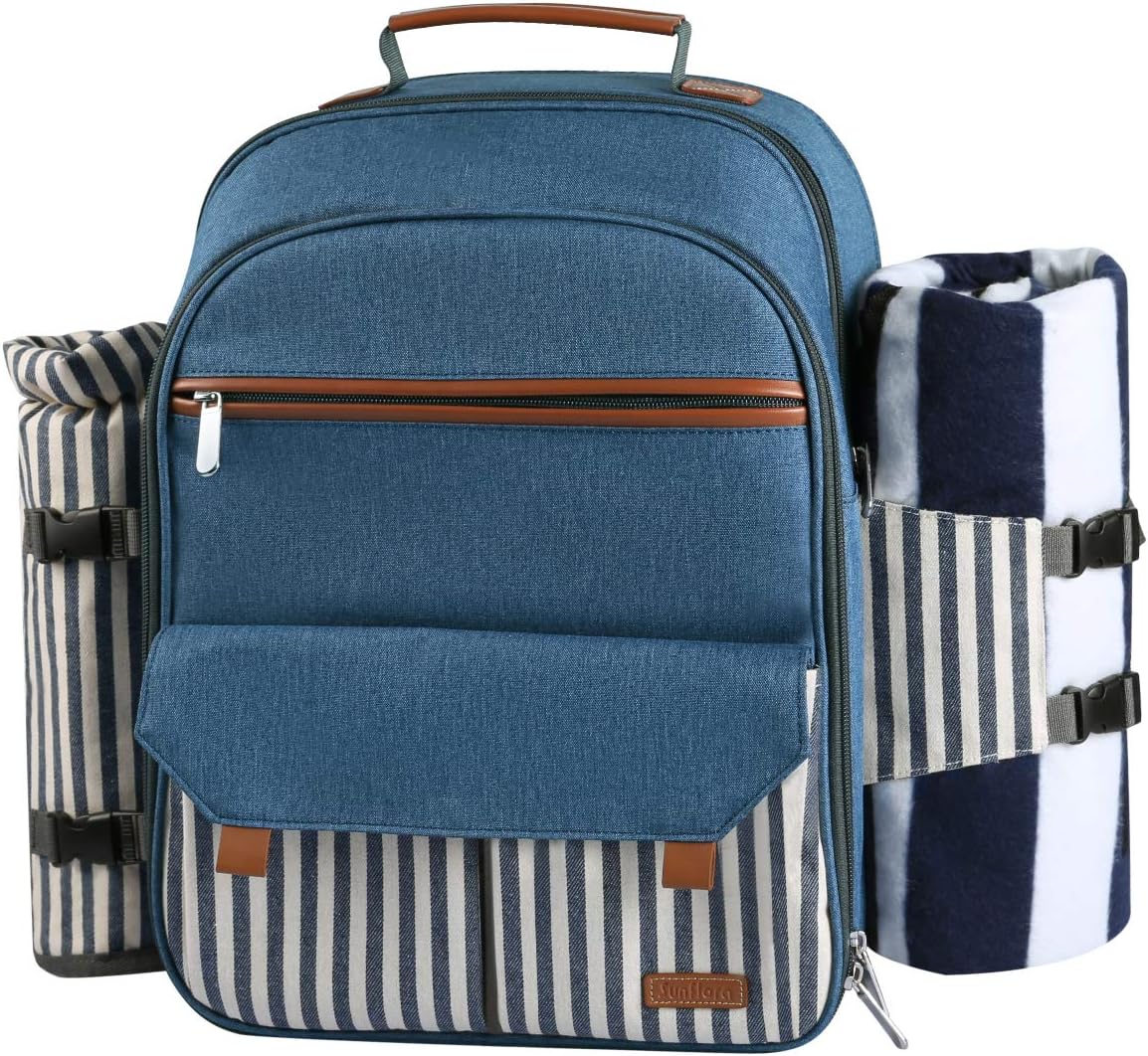 Sunflora Picnic Backpack for 4 with Insulated Cooler Pouch