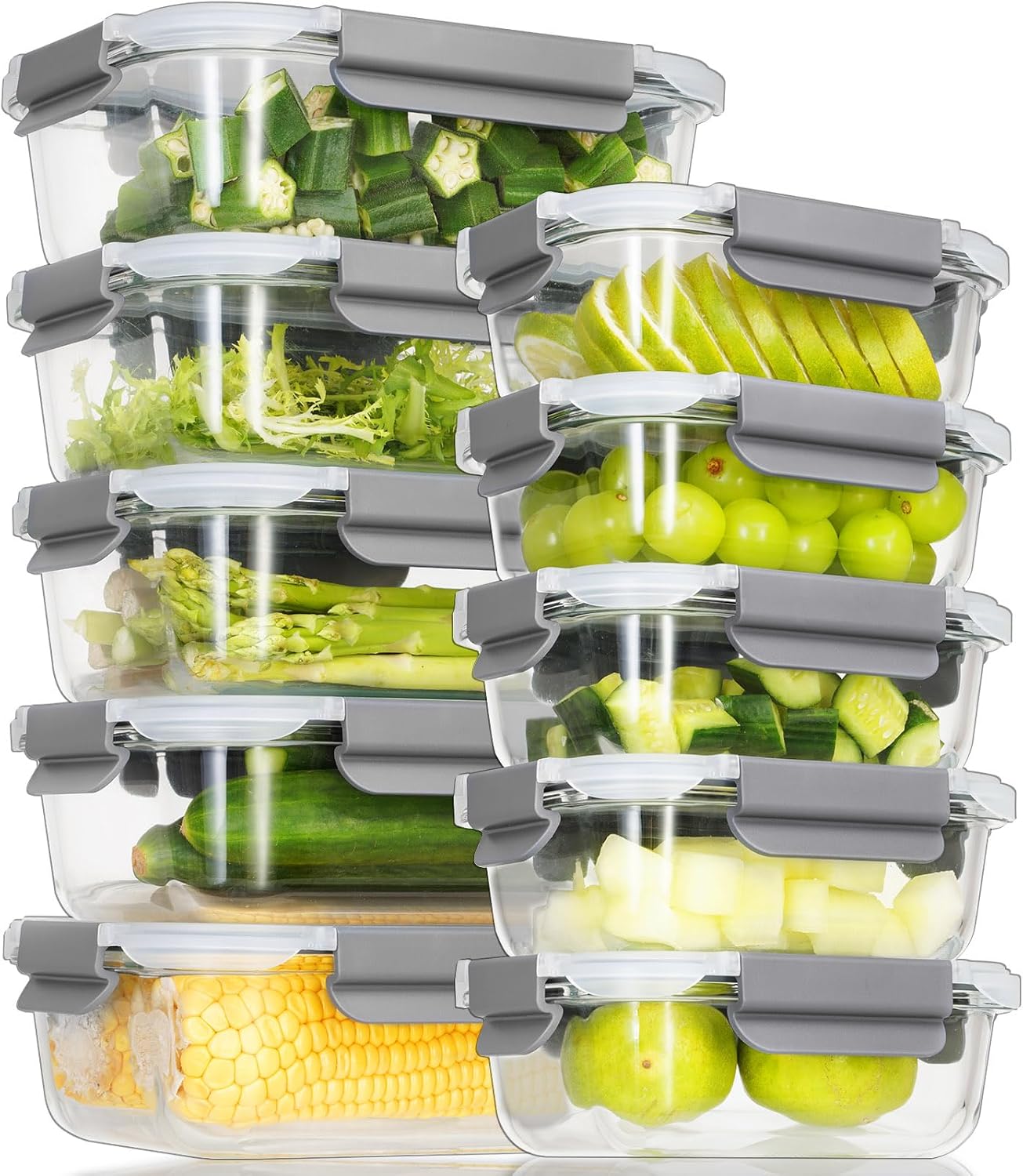 10 Pack Glass Meal Prep Containers - Airtight & Leak-proof