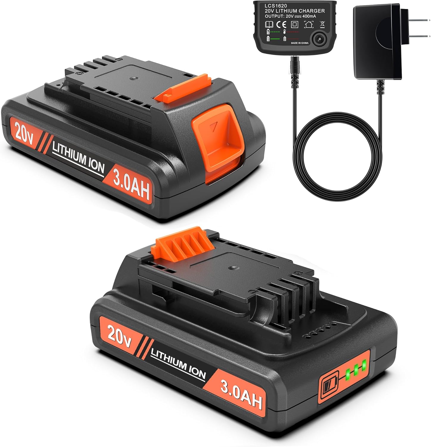 2 Packs 3000mAh 20v Batteries and Charger for Power Tools