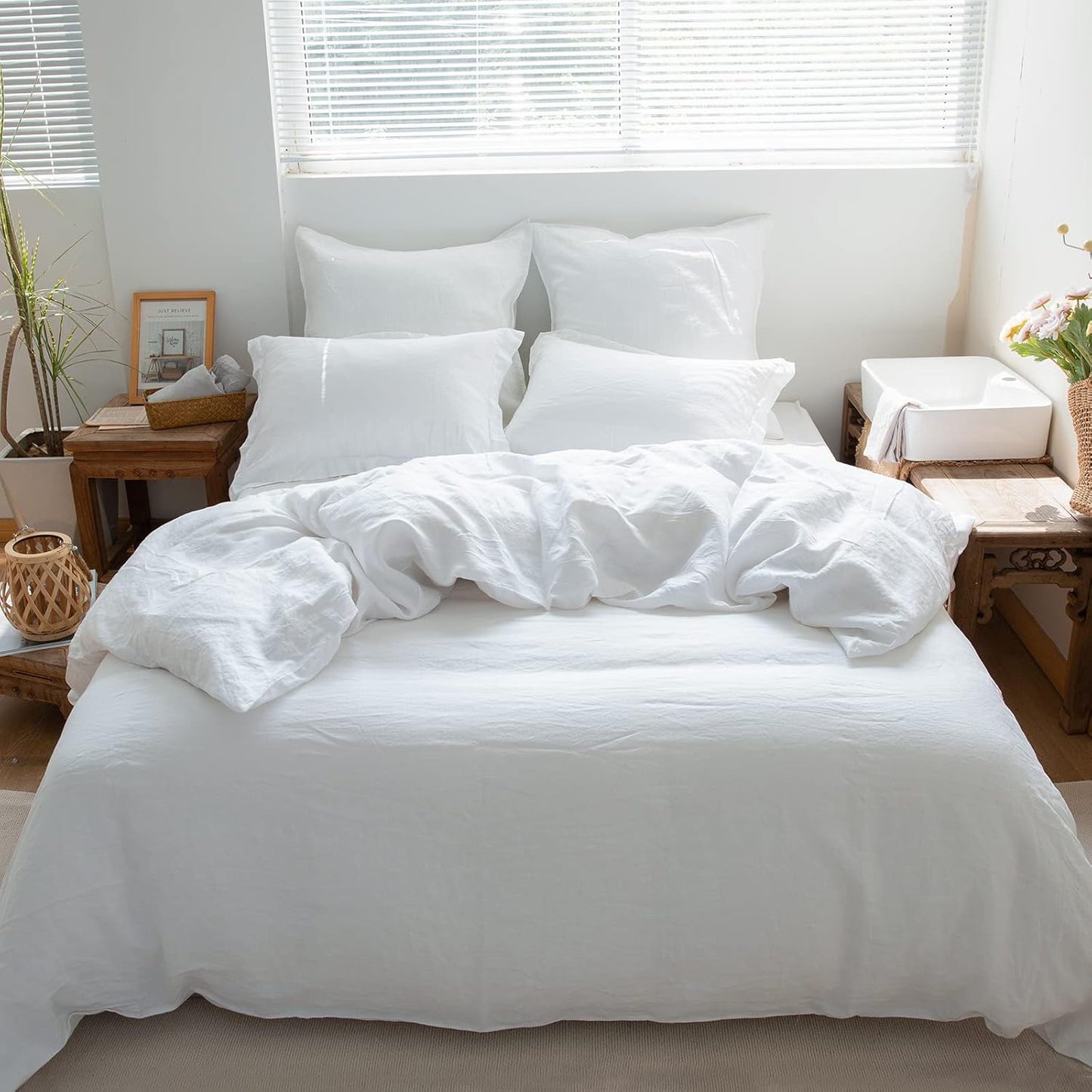 Simple&Opulence 100% Linen Duvet Cover Set for Full Size Bed