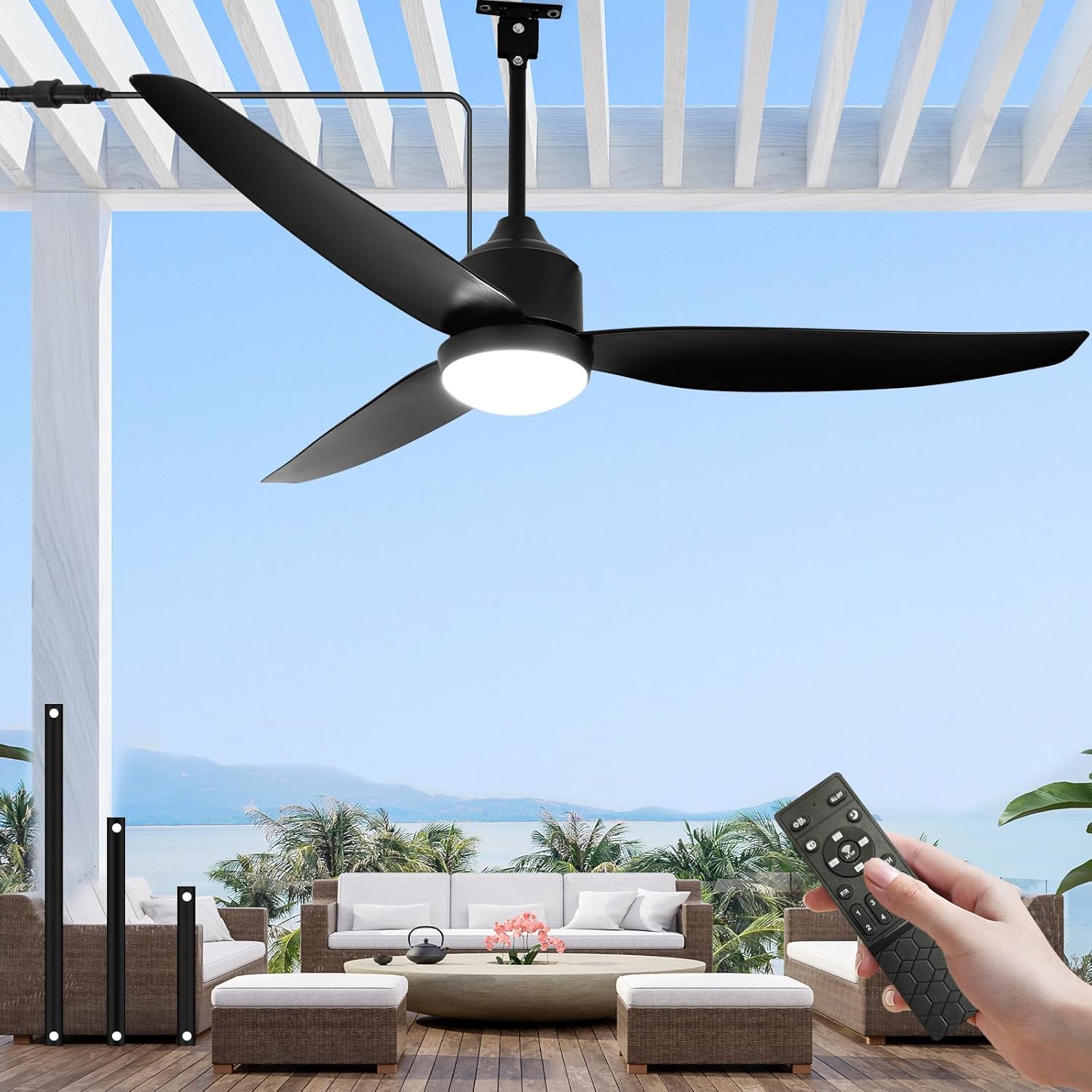 52-Inch Outdoor Ceiling Fan with Light and Remote for Patios