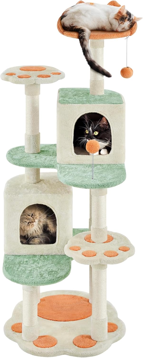 Multi-Functional Cat Tree Tower with Paw-Shaped Design for Cats