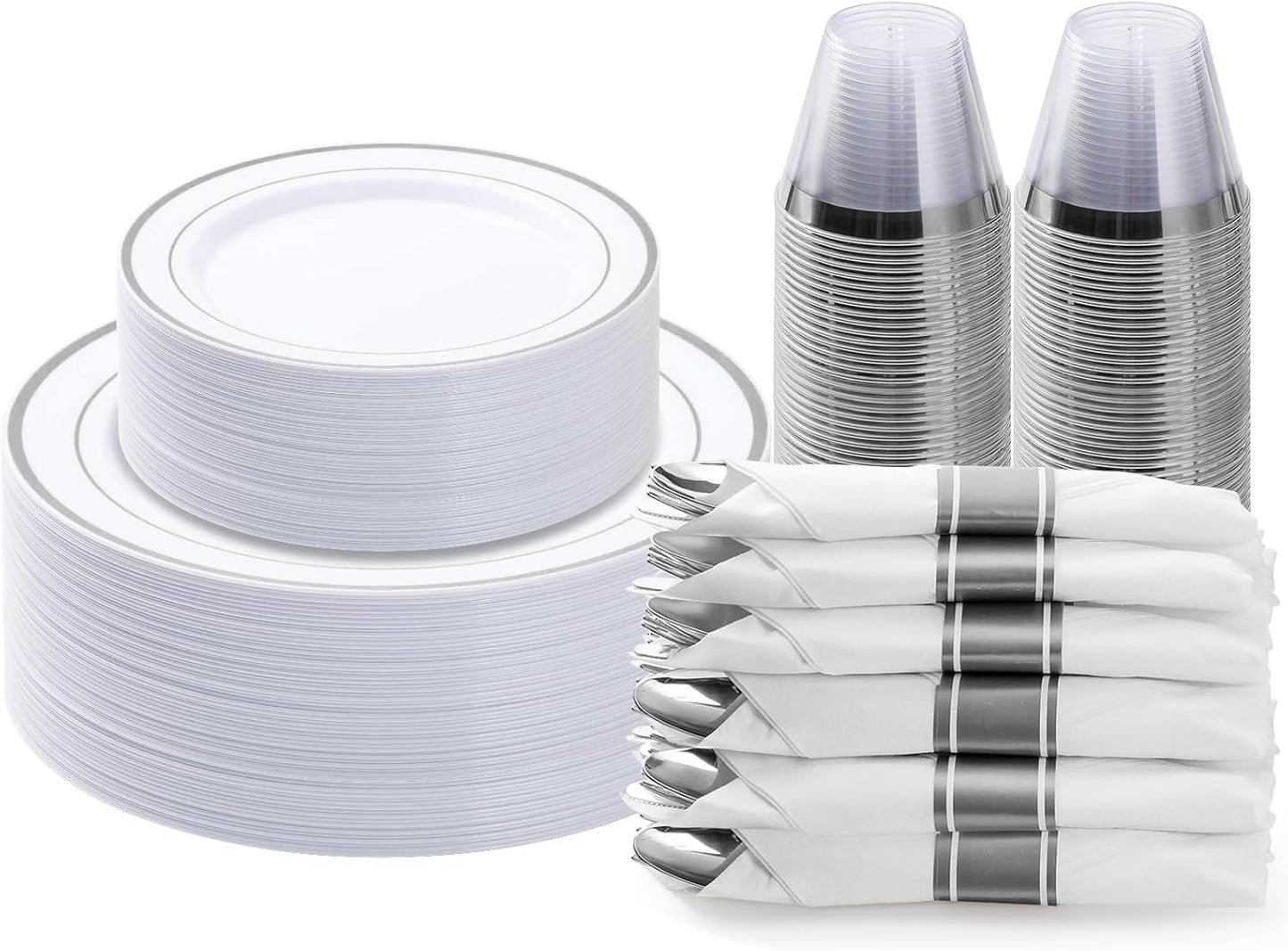 175PCS Silver Plastic Dinnerware Set for Elegant Parties