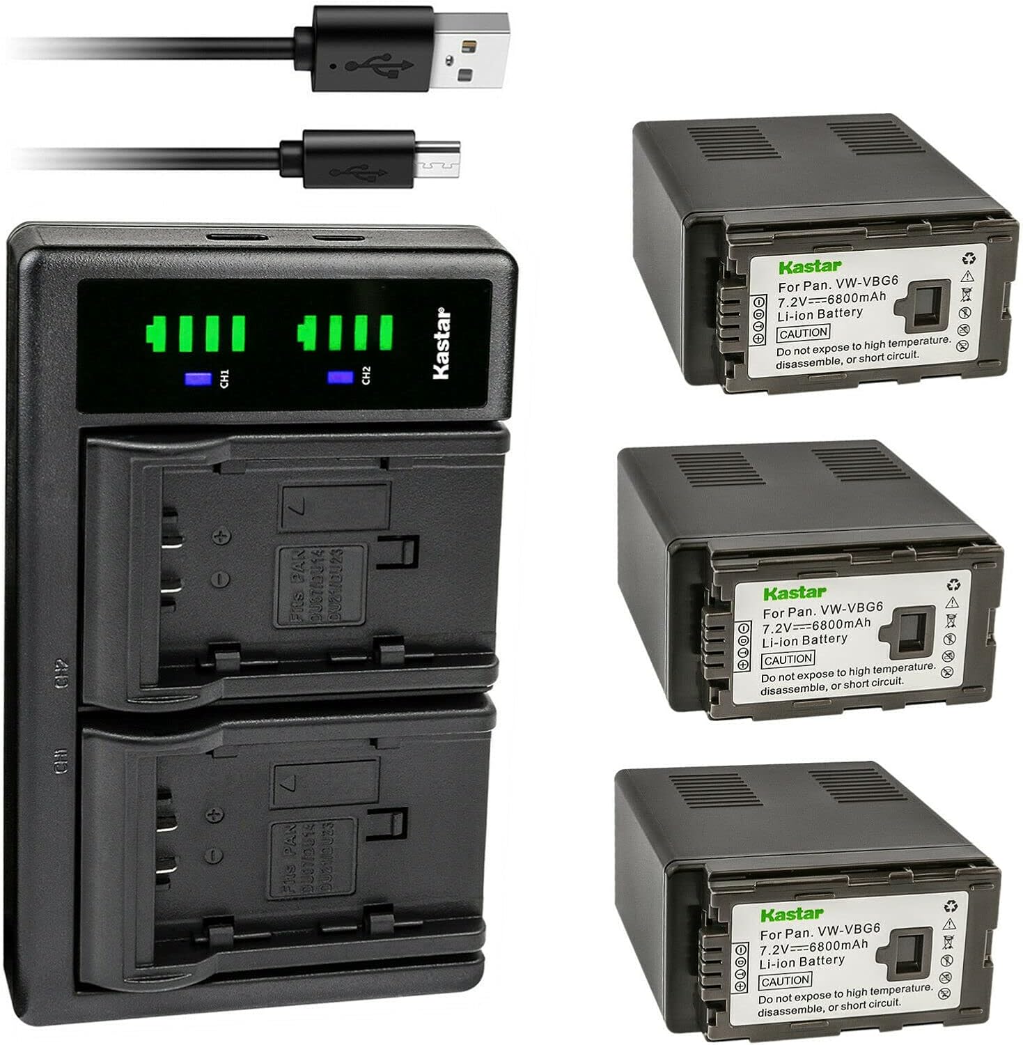 Kastar 3-Pack VW-VBG6 Battery and LTD2 USB Charger for Panasonic